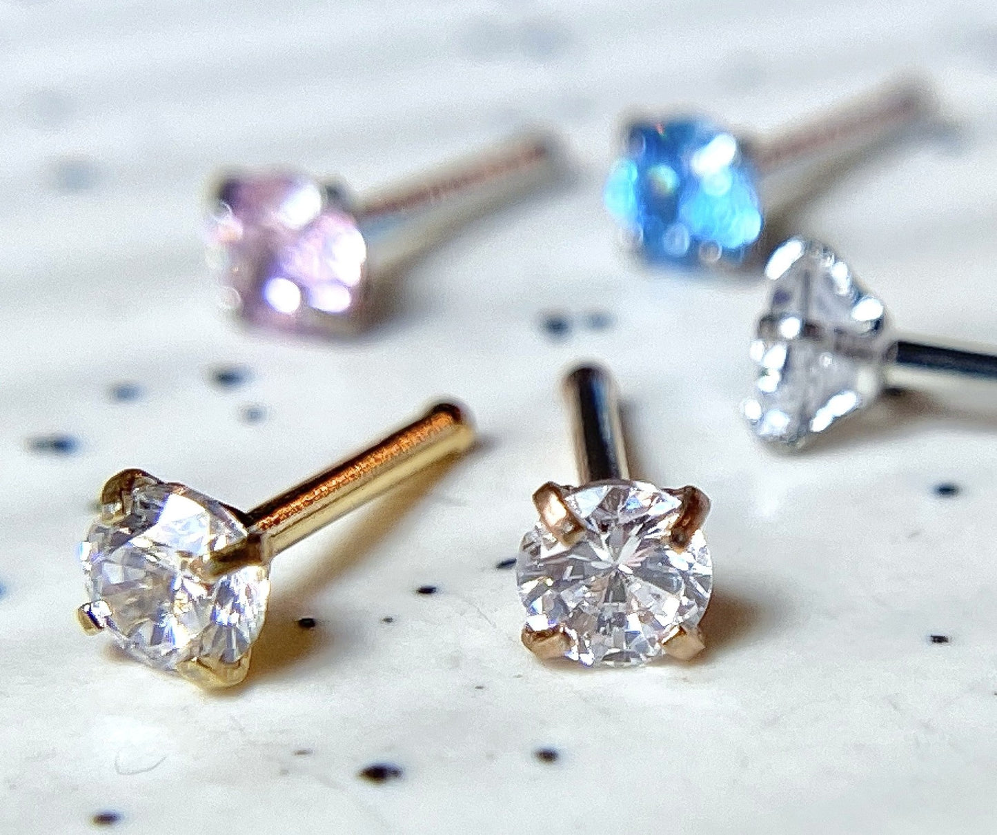 5pcs Prong Set Gem Nose Ring Studs Bones 316L Surgical Steel - choose gem size