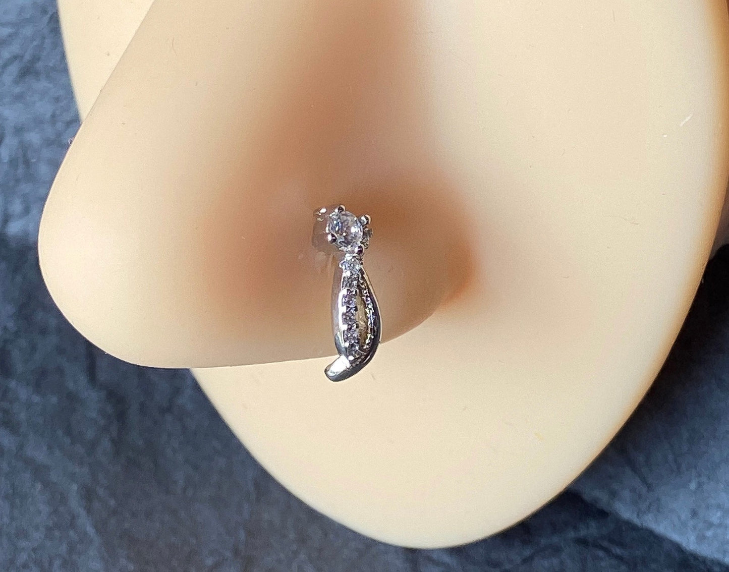 1pc Crawling CZ Gem Top 20g Nose Ring Stud Bone 316L Surgical Steel