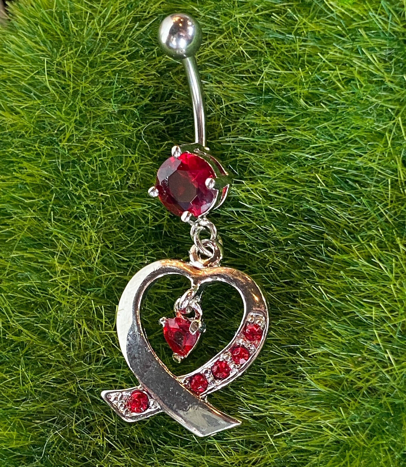 1pc Ribbon Heart CZ Gem Dangle Belly Ring Navel Piercing Pierced Naval