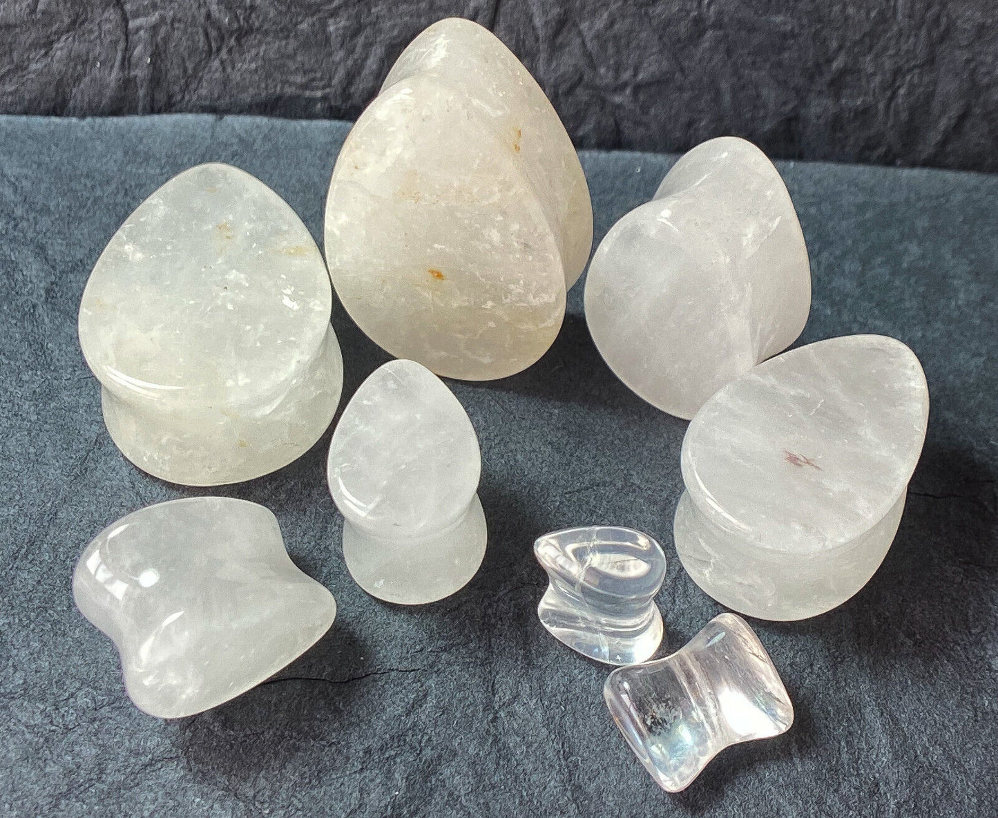 PAIR Clear Quartz Natural Stone Tear Drop Double Flare Plugs Organic Gauges