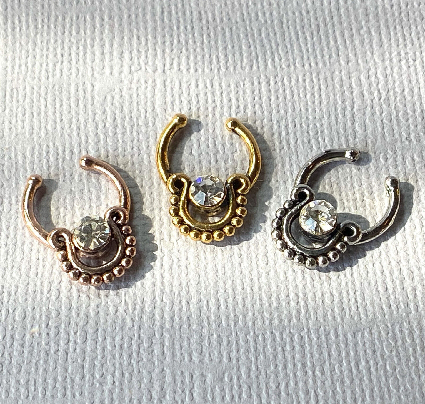 1pc Non-Piercing Beaded Trim w/Gems Septum Hanger Clip-On Fake Nose Ring