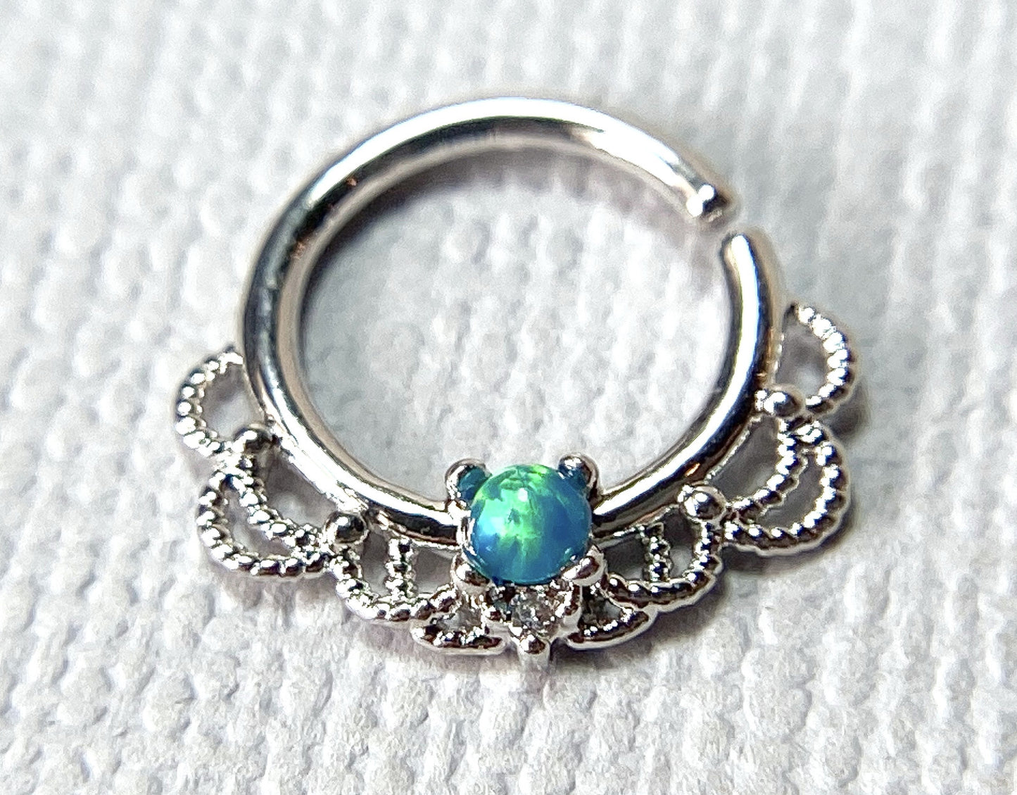 1pc Opal Filigree Hoop Ring for Nose Septum Daith Rook Tragus Ear Cartilage