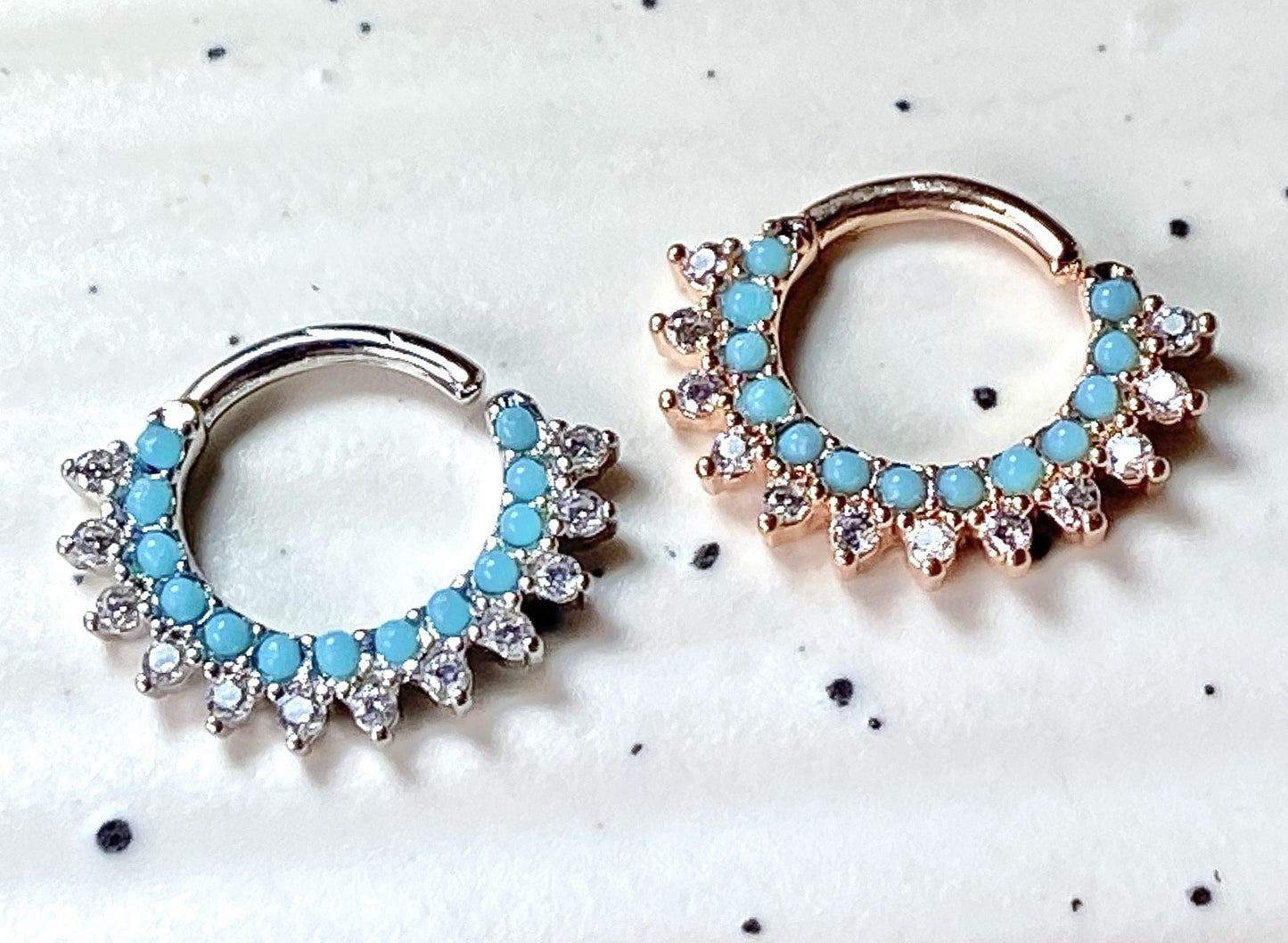 1pc Bendable Turquoise & CZ Gem Hoop Septum Ring Cartilage Daith Helix Tragus
