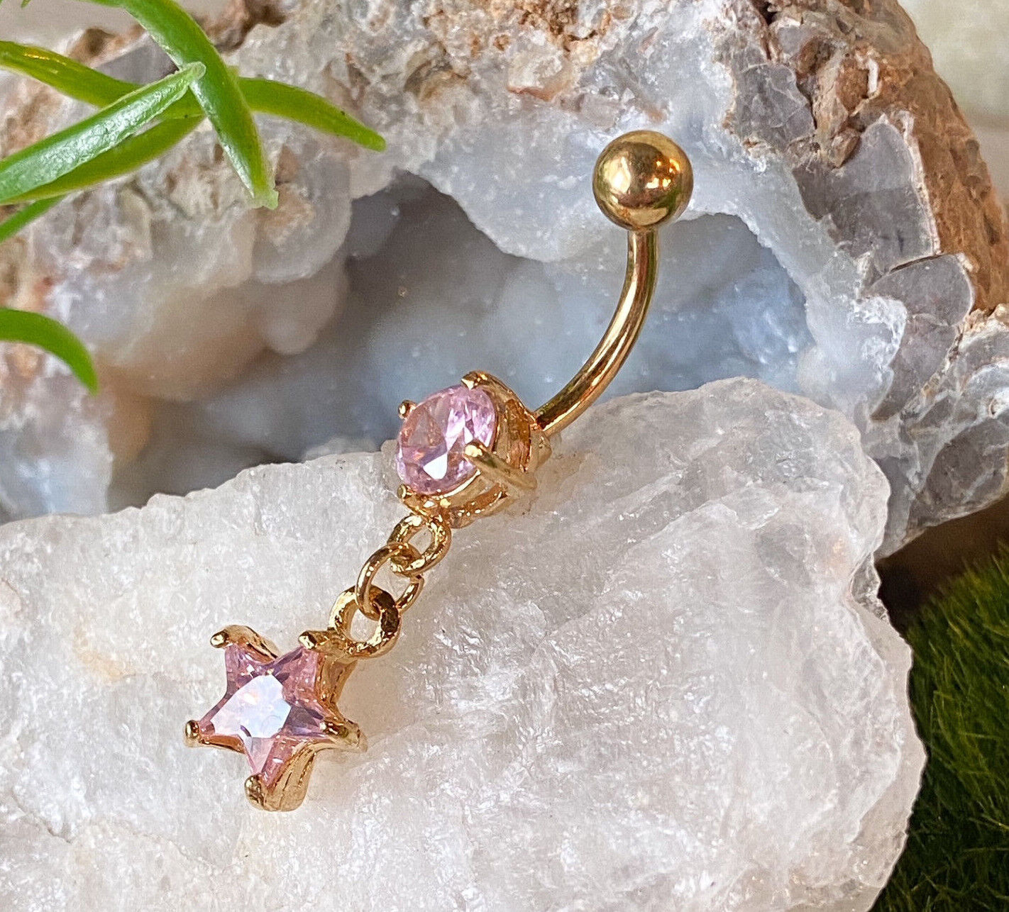 1pc Gold Plated Star CZ Gem Belly Ring Navel Piercing Pierced Naval Body Jewelry