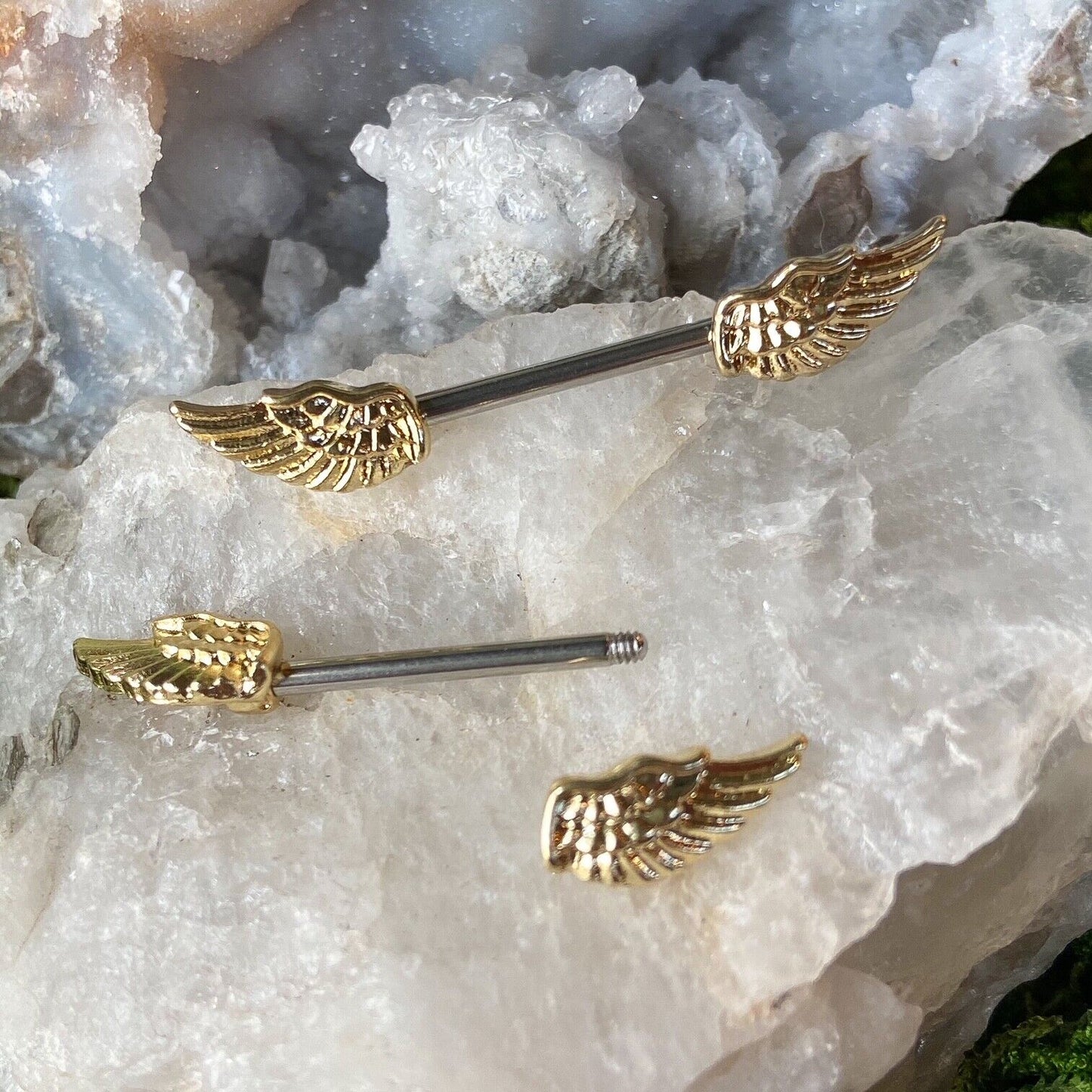 PAIR Angel Wing Nipple Rings Winged Shield Barbell Pierced Body Piercing Jewelry