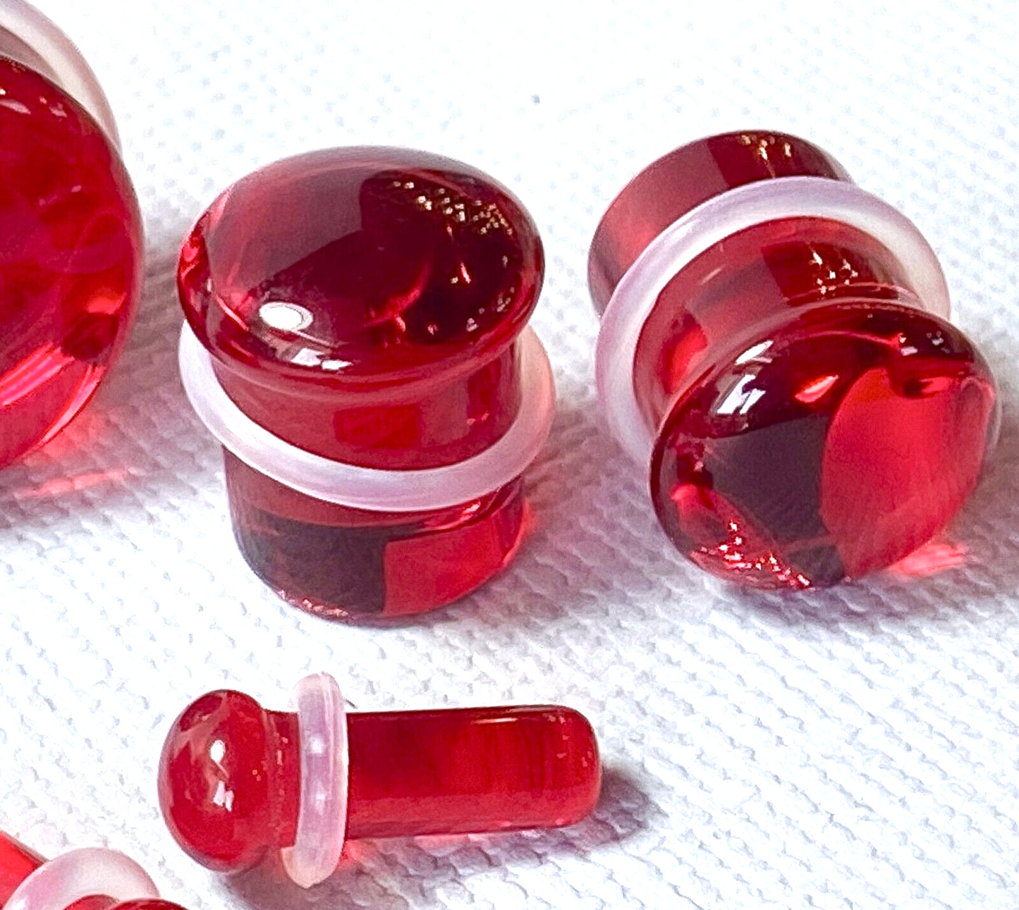 PAIR Red Glass Single Flare Plugs Gauges Tunnels Earlets Body Piercing Jewelry