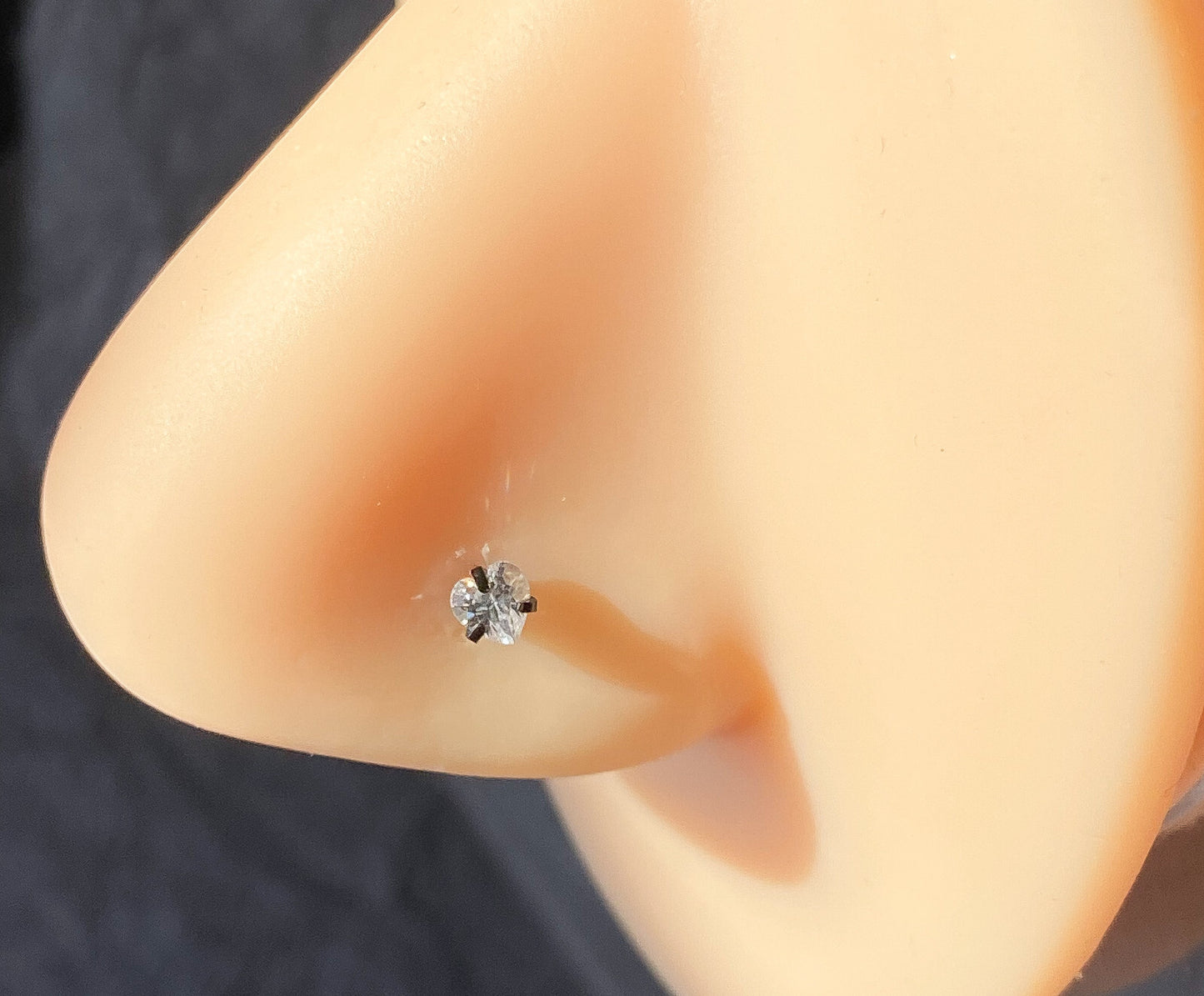 1pc L-Bend Nose Ring Prong Set Clear Heart Gem Ion Plated 316L Surgical Steel
