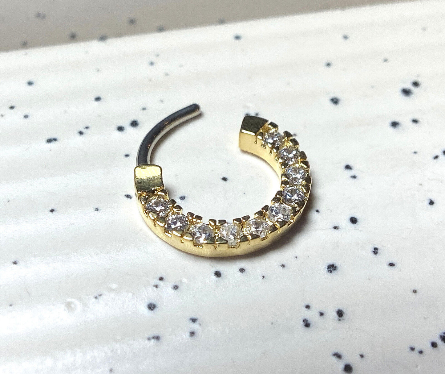 1pc Gold Plated 10 Paved Gem Septum Clicker 316L Surgical Steel 16g Nose Ring