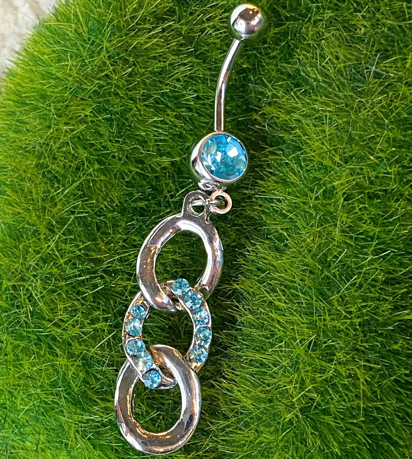 Triple Loop Belly Ring Navel CZ Gem Paved Circle Clear, Pink, Aqua