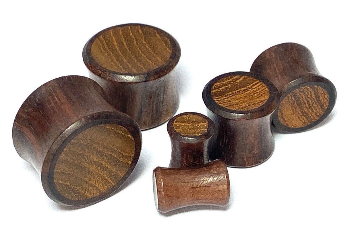 PAIR Concave Sono & Teak Wood Plugs Gauges Tunnels Earlets Piercing Body Jewelry