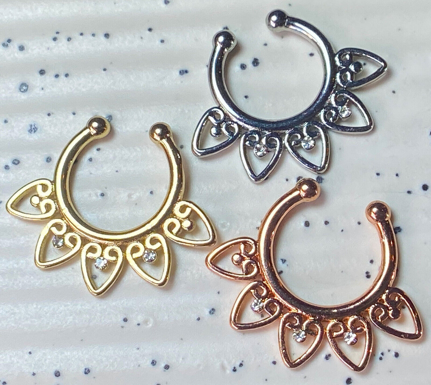 1pc Non-Piercing Tribal Fan w/Gems Septum Hanger Clip-On Fake Nose Ring