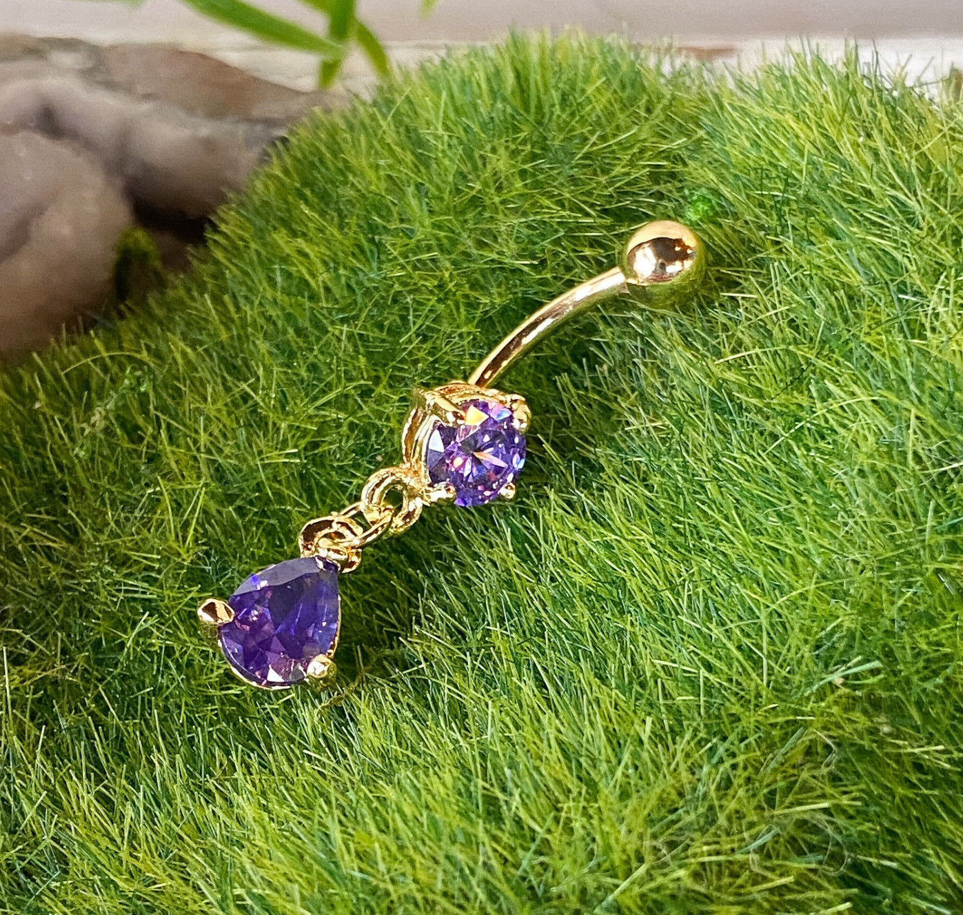 1pc Gold Teardrop CZ Gem Belly Ring Navel Piercing Pierced Naval Body Jewelry