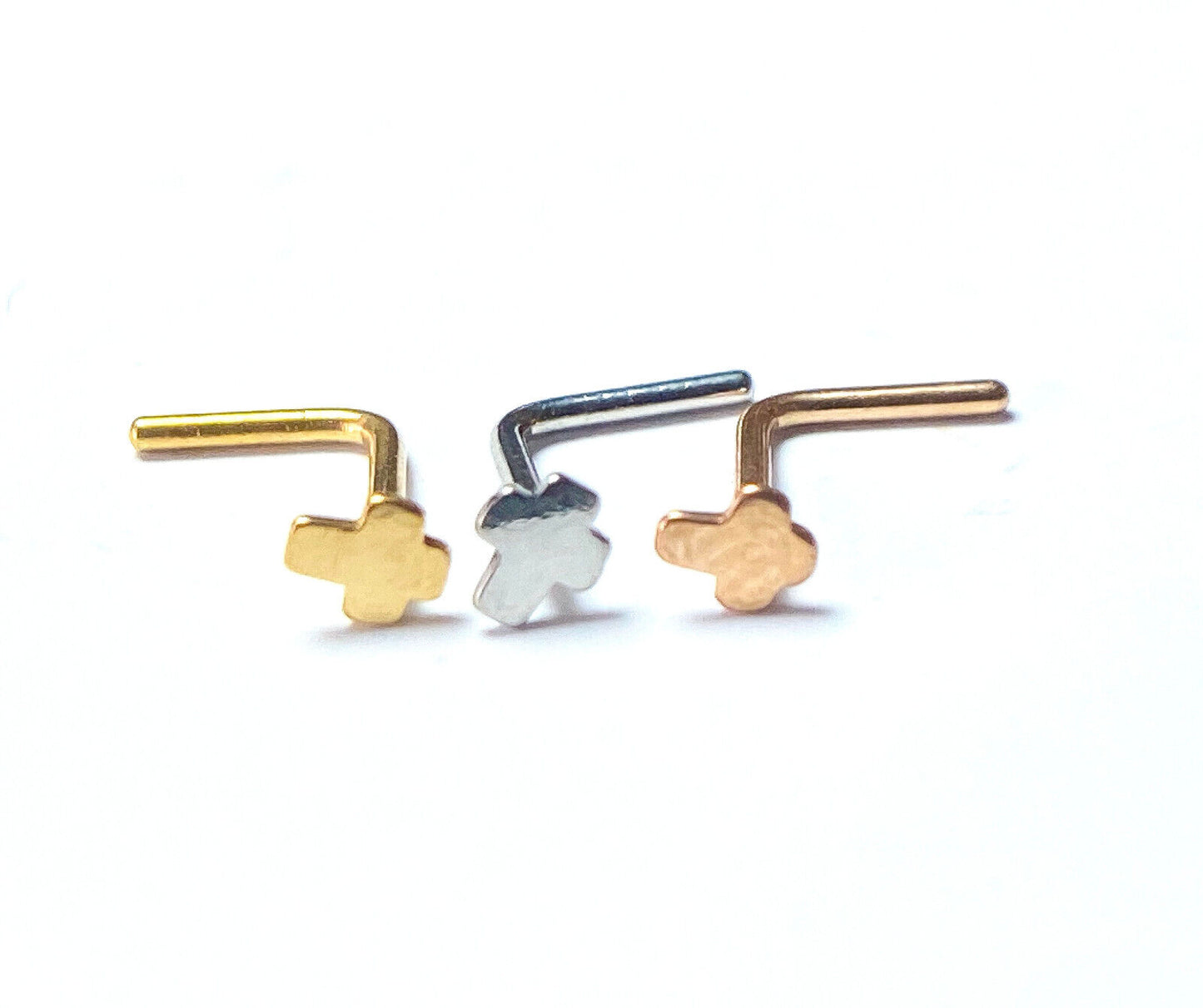 3pcs Cross Style L-Bend Nose Rings 316L Surgical Steel Ion Plated