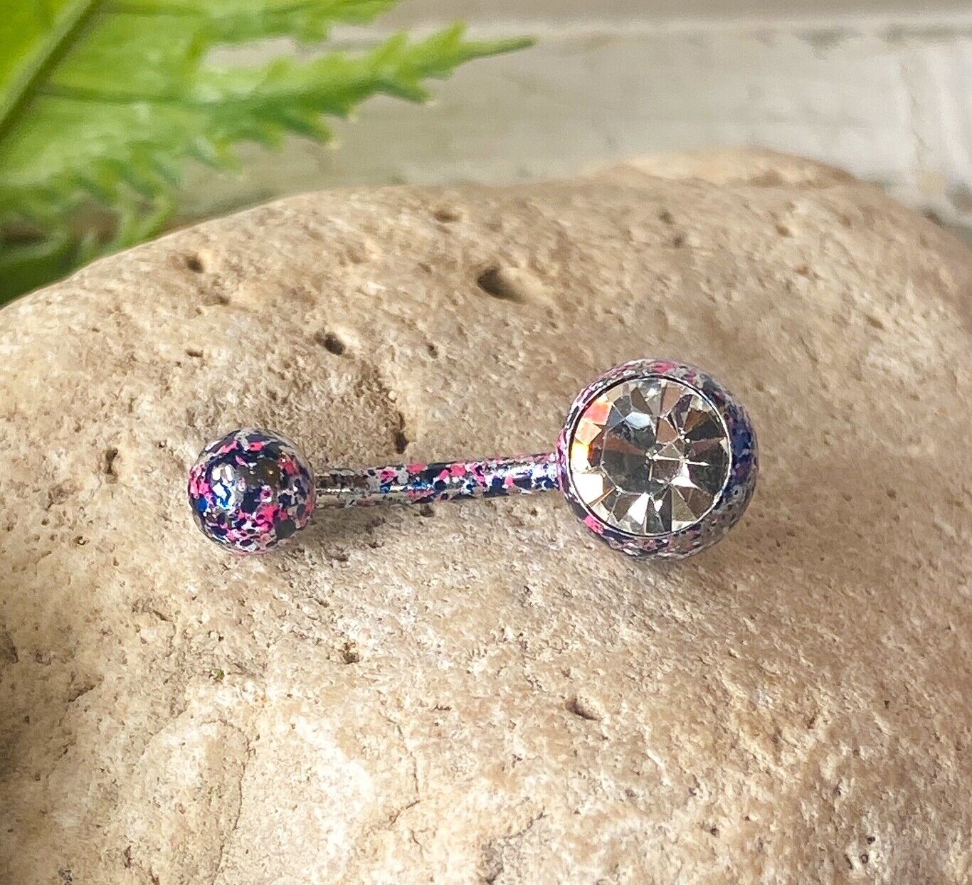 Neon Paint Splatter Belly Ring Navel Naval Solitaire CZ Gem Pink, Purple