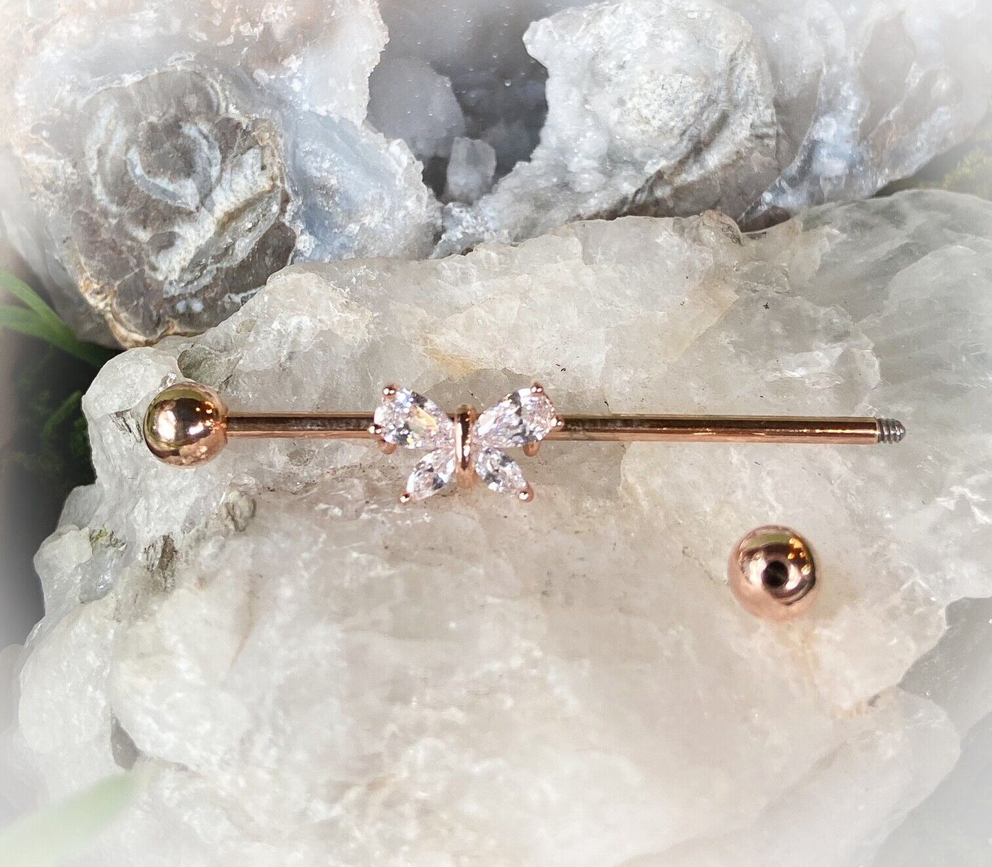 1pc CZ Gem Butterfly Industrial Barbell 38mm, 1.5", 1 & 1/2 inch inches