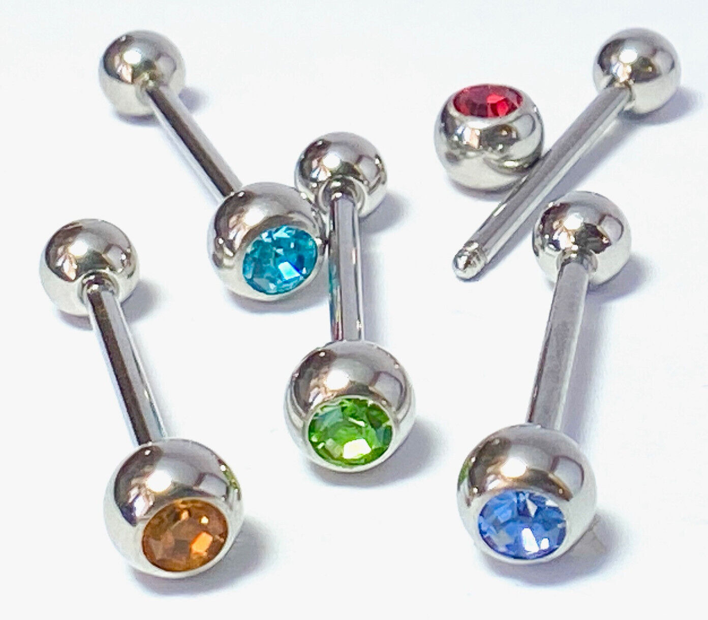 1pc Press-Fit Gem 316L Surgical Steel Barbell Tongue Tounge Ring 14g 5/8" (16mm)