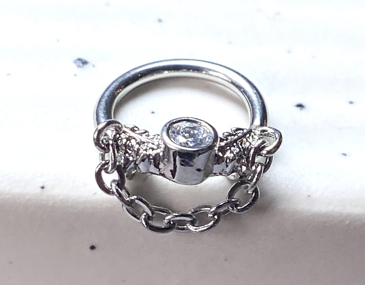 1pc CZ Gem Leaf w/ Chain Bendable Hoop Ring- Nose Septum, Daith, Ear Cartilage