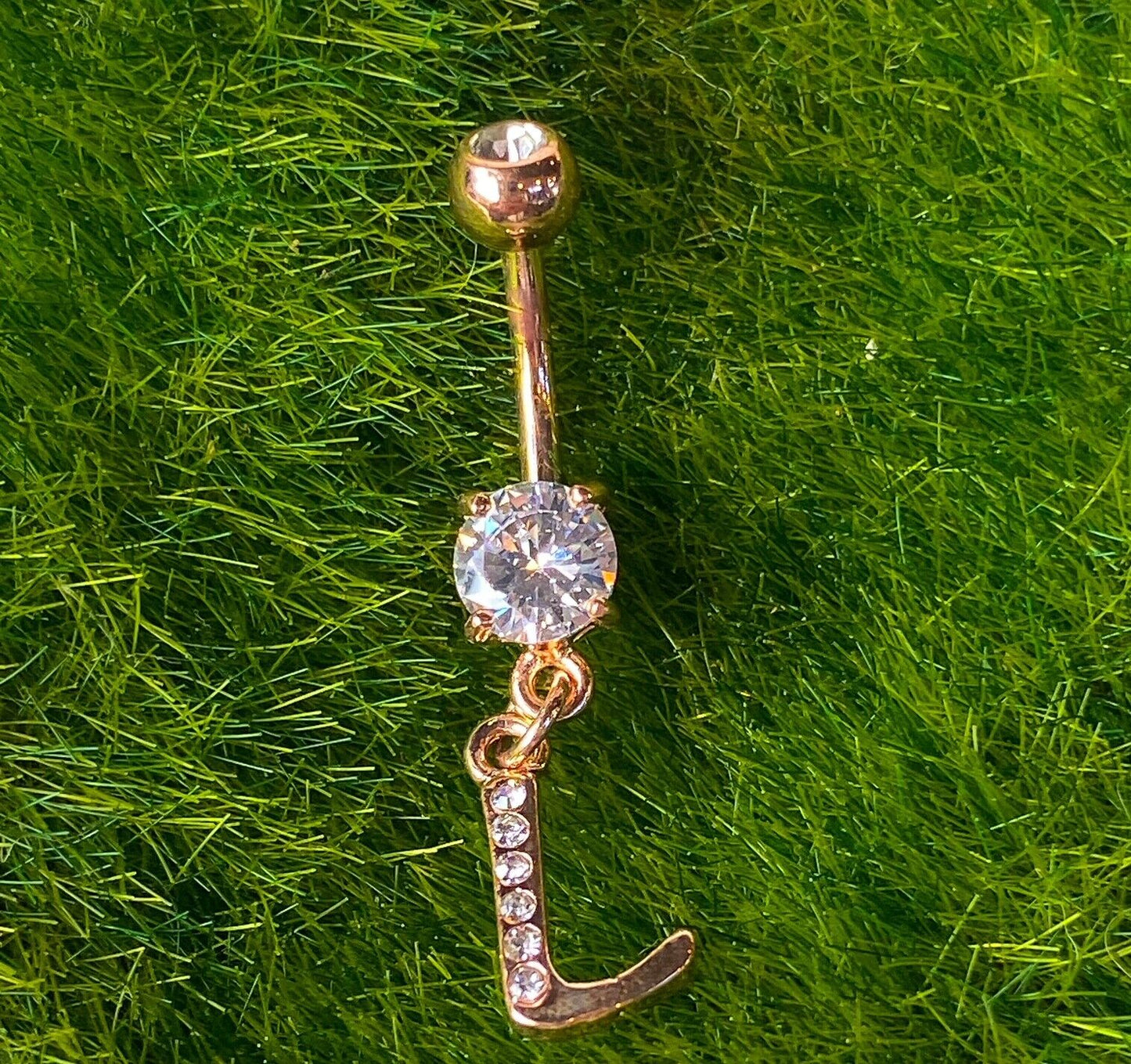 14kt Rose Gold Plated Initial Dangle Belly Ring Pierced Navel Naval Letter