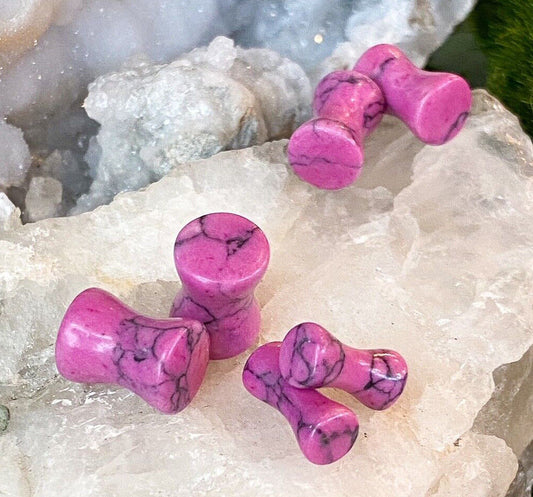 PAIR Synthetic Pink Howlite Stone Plugs Tunnels Gauges Body Piercing Jewelry