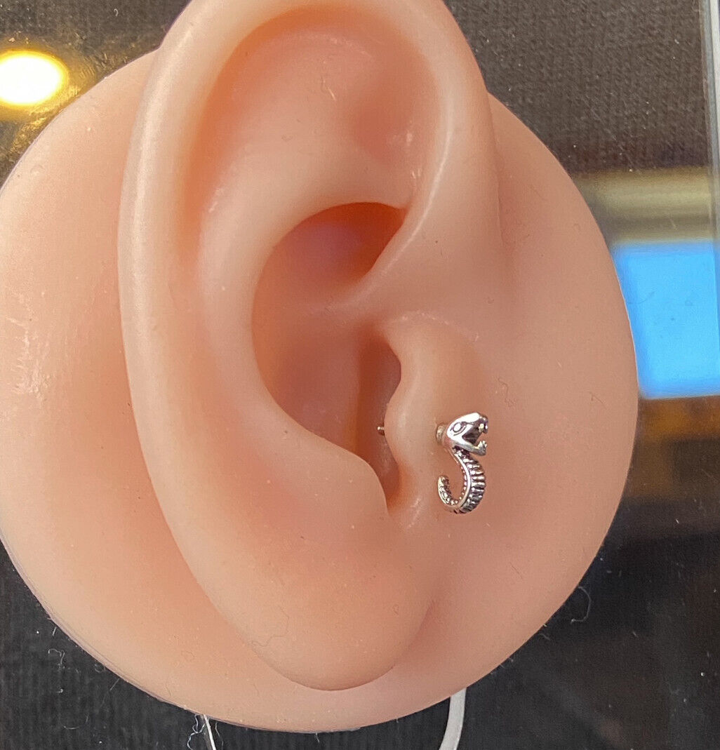 Hissing Snake Silver Plated Surgical Steel Tragus Helix Ear Cartilage Stud Ring