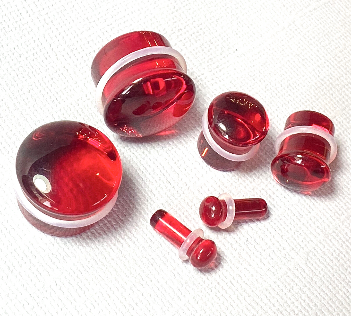 PAIR Red Glass Single Flare Plugs Gauges Tunnels Earlets Body Piercing Jewelry