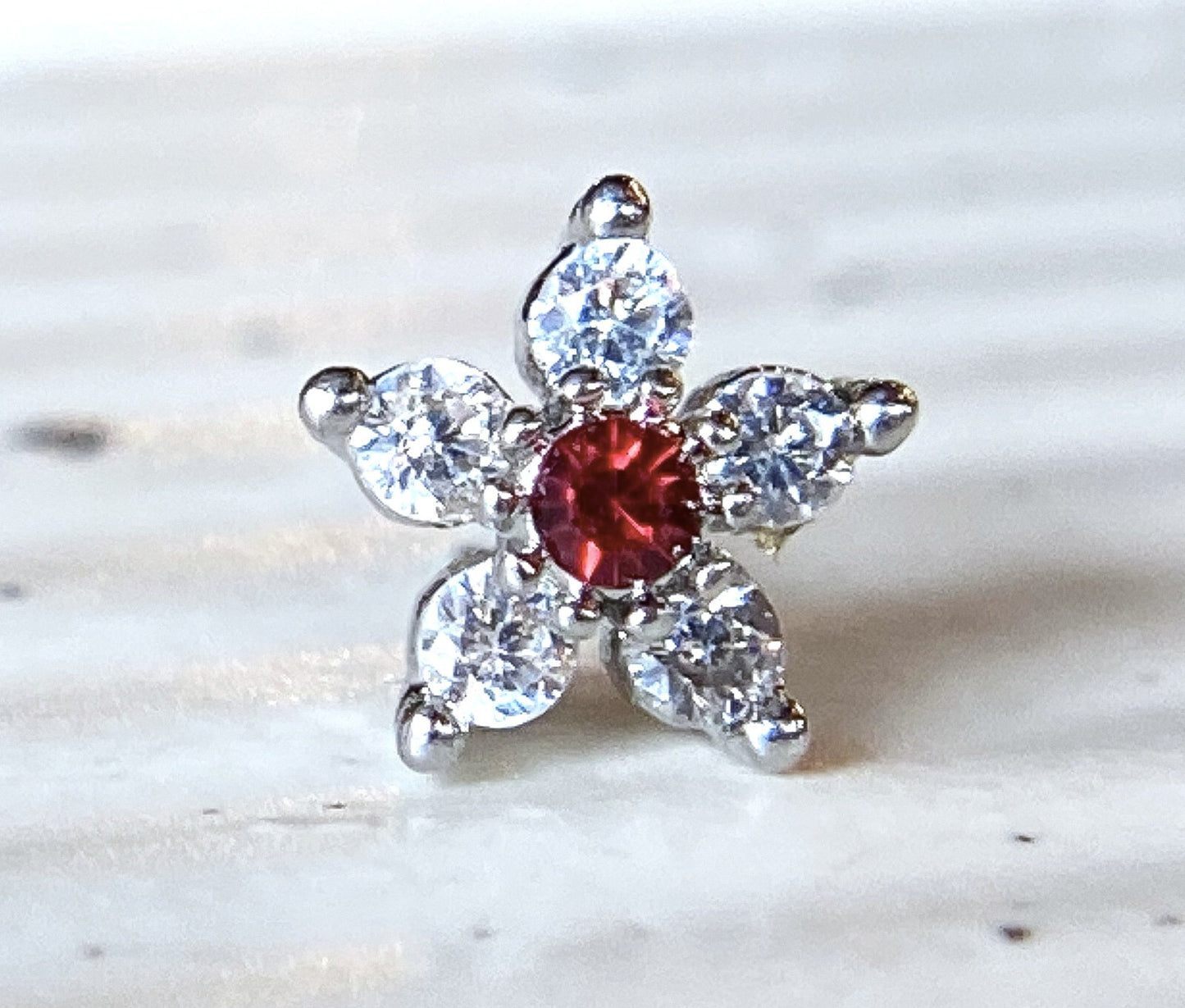 1pc Six CZ Gem Paved Flower Top 20g L-Bend Nose Ring Stud Screw Surgical Steel