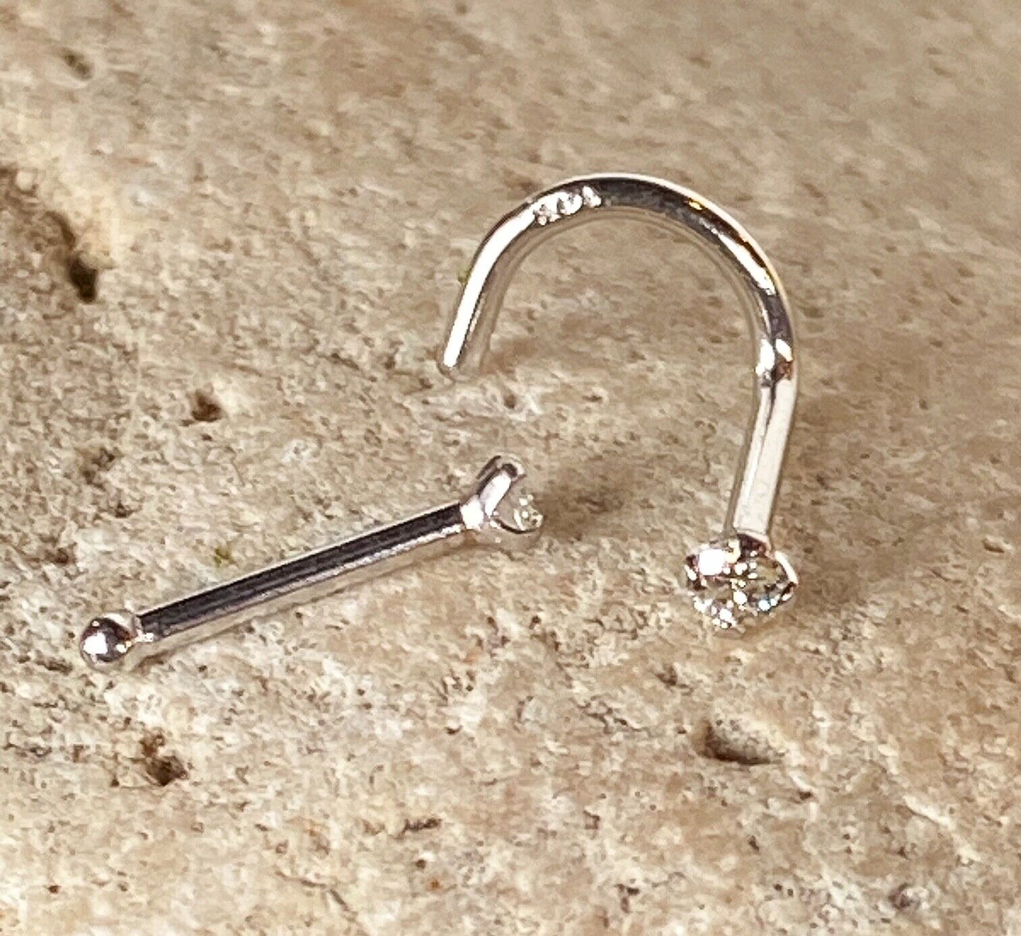 14kt Solid Gold 1.5mm Real SI Clarity Diamond Nose Ring 20g stud or screw white