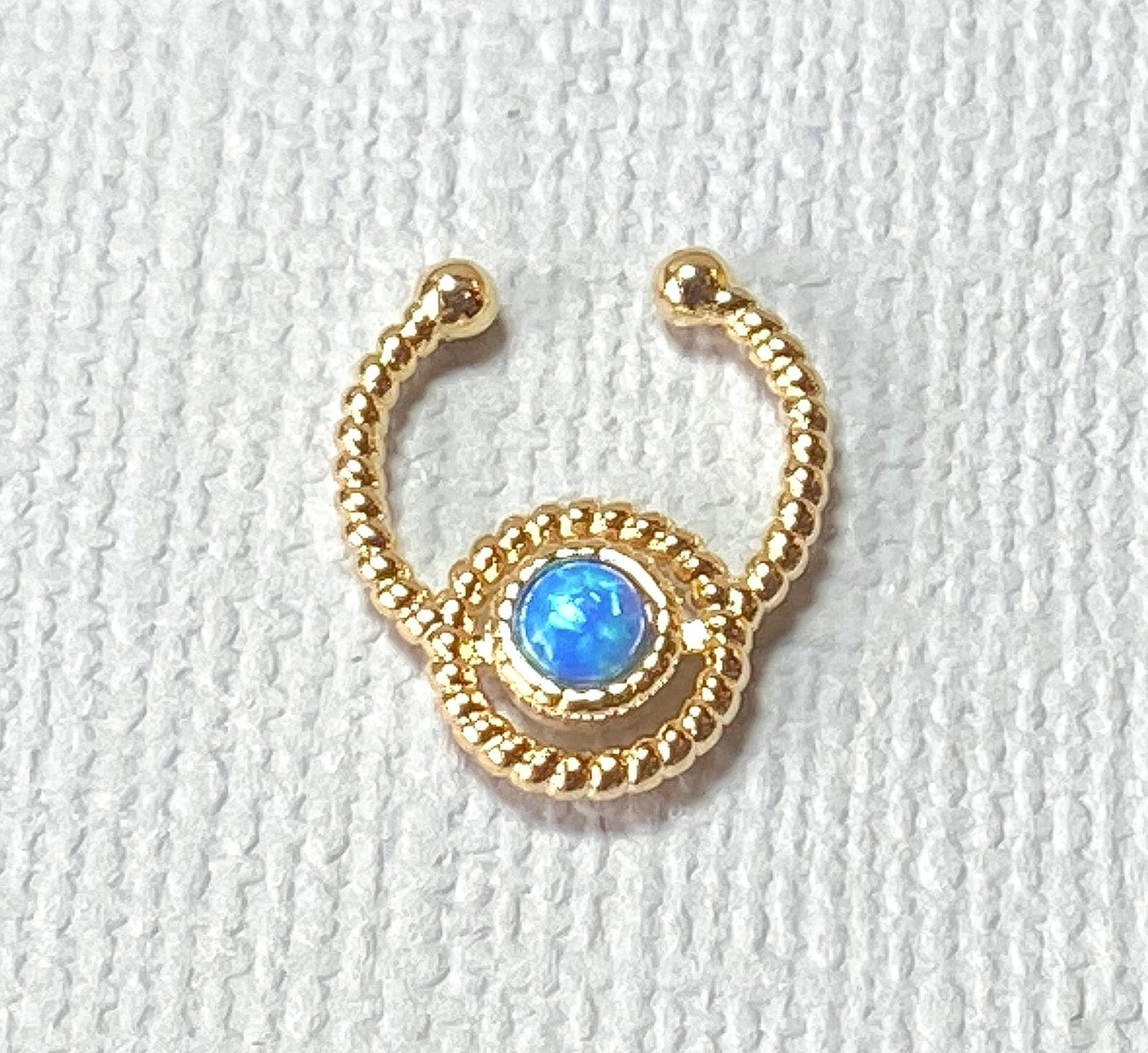 1pc NON-Piercing Gold Roped Circle Opal Septum Ring Hanger Faux Fake
