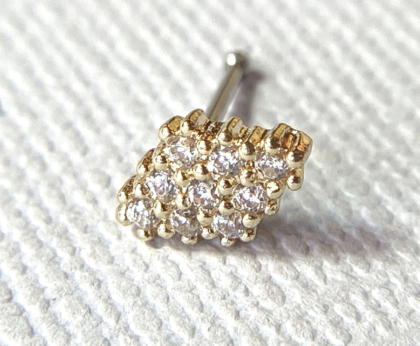 1pc CZ Paved Rhombus-Shaped 20g Nose Ring Stud Bone 316L Surgical Steel