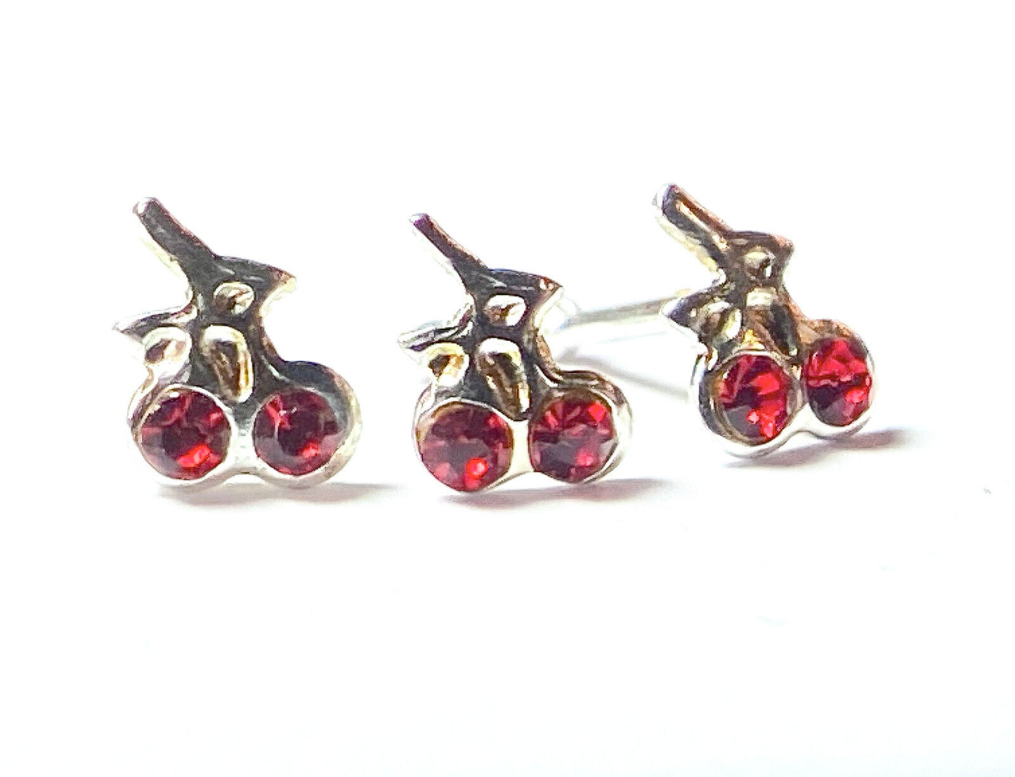 1pc Cherry Design Nose Ring Silver Stud Bone Red Gem 20g Cherries Body Jewelry