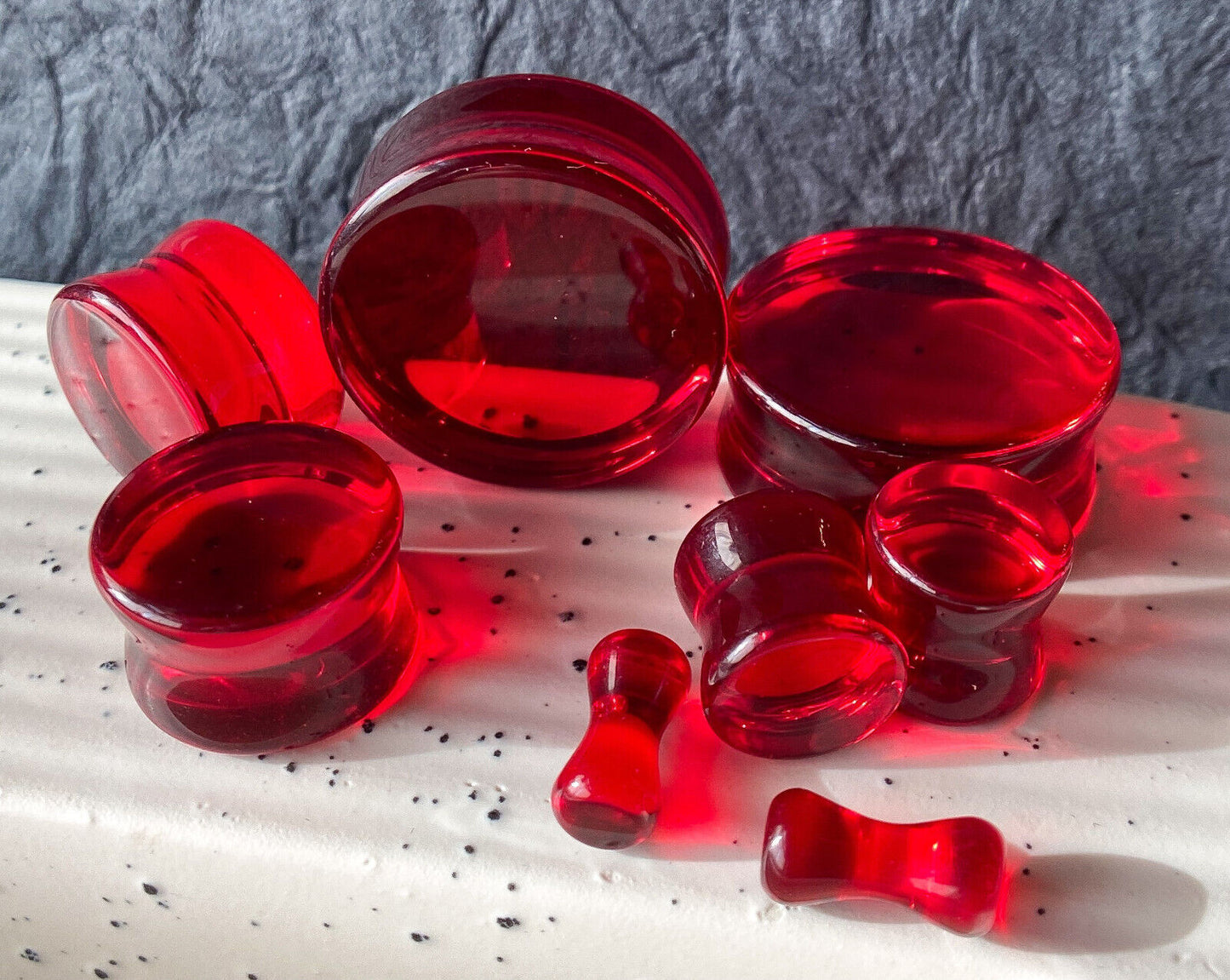 PAIR Red Glass Double Flare Plugs Gauges Tunnels Earlets Body Piercing Jewelry
