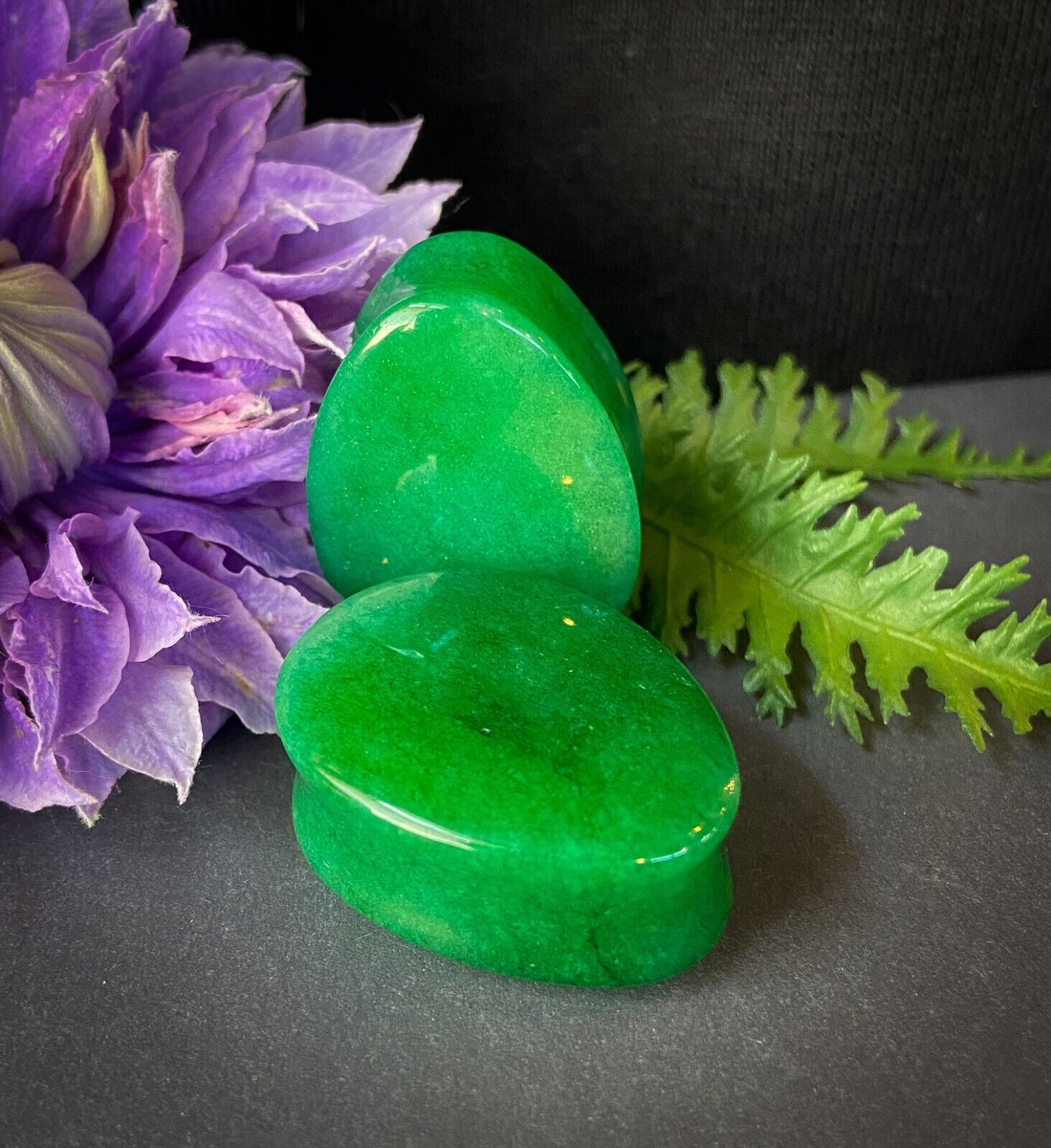 PAIR Dye Enhanced Real Green Jade Teardrop Stone Plugs Gauges Organic Piercing Body Jewelry