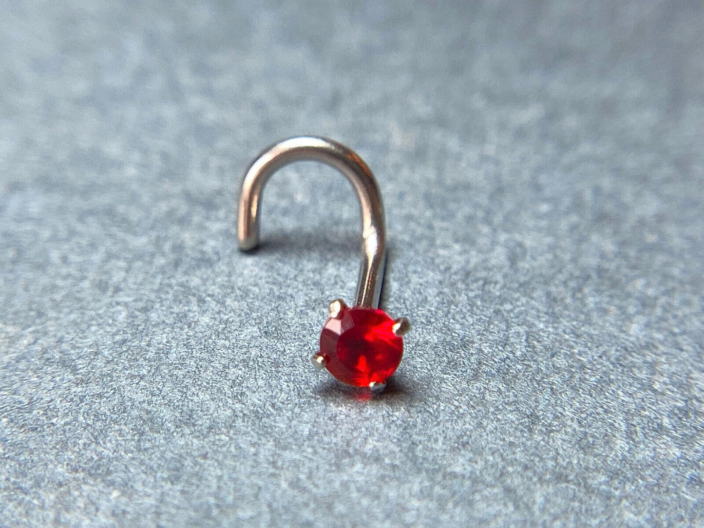 1pc Surgical Steel Nose Screw Ring Round Prong Set Gem 18g or 20g- choose color