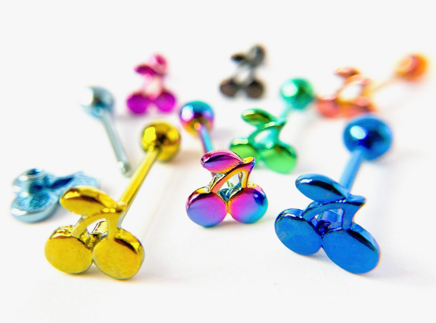 1pc Cherry Cherries Design Tongue Ring Titanium Anodized 14g Tounge Barbell