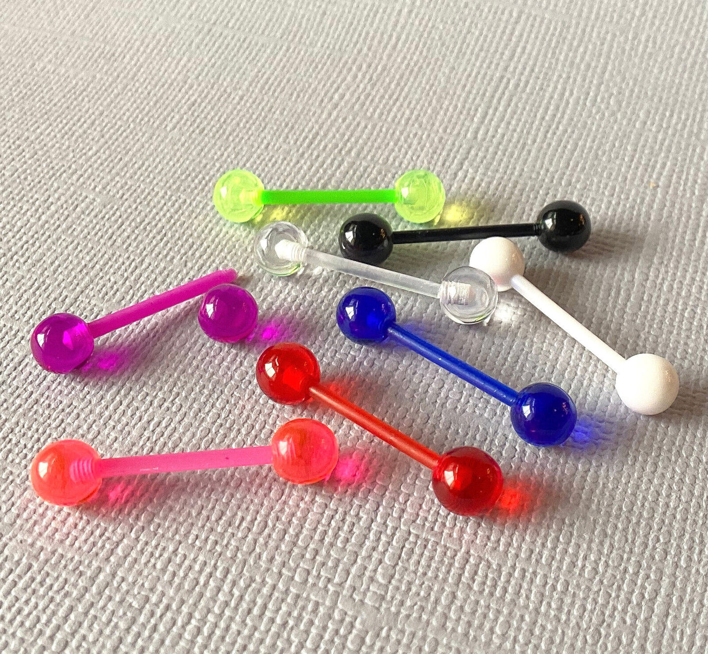 8pc Value Pack UV Reactive Tongue Rings 14g Tounge Body Jewelry No Metal