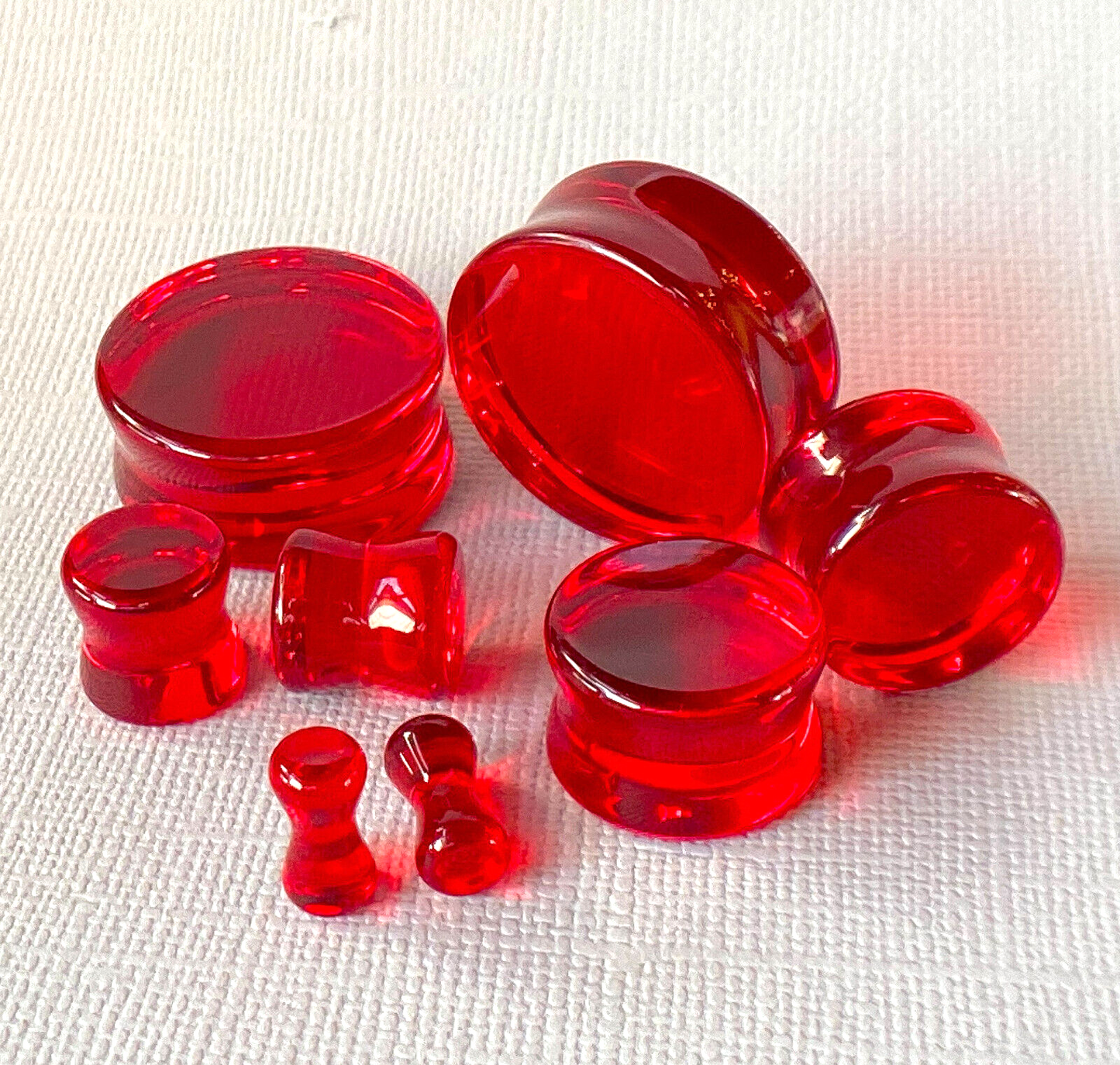PAIR Red Glass Double Flare Plugs Gauges Tunnels Earlets Body Piercing Jewelry
