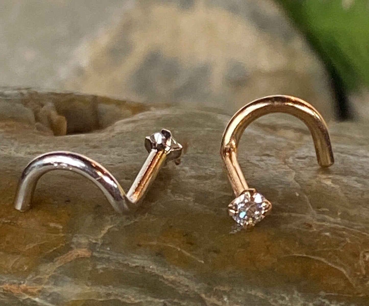 14kt Solid Gold 2mm Diamond Nose Ring, Yellow or White, 20g, 18g, stud or screw