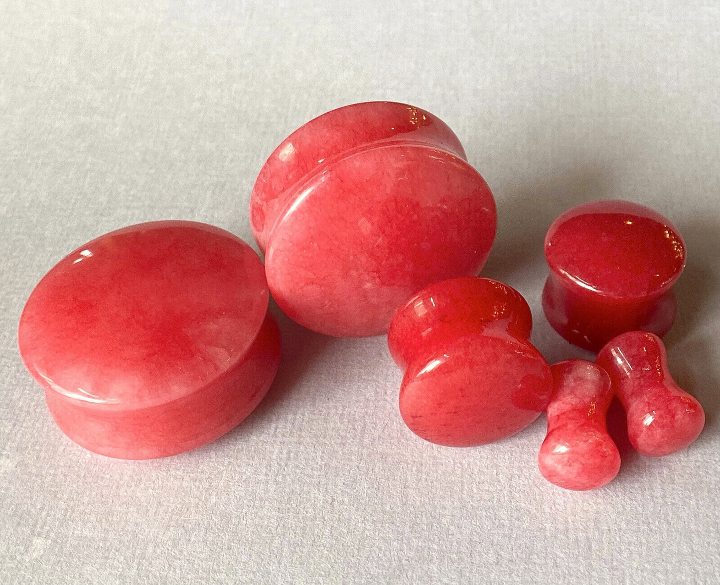 PAIR Red Jade Stone Double Flare Plugs Organic Natural Gauges Earlets Tunnels