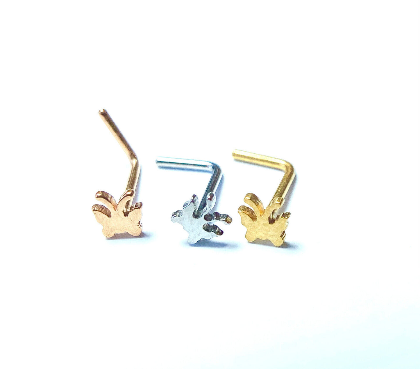 3pcs Butterfly Style L-Bend Nose Rings 316L Surgical Steel Ion Plated
