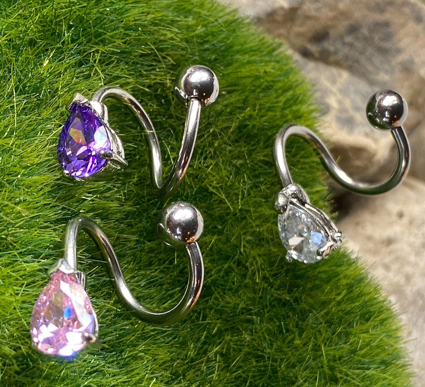 Teardrop Twist CZ Gem Belly Ring Navel Naval Clear, Pink, Purple
