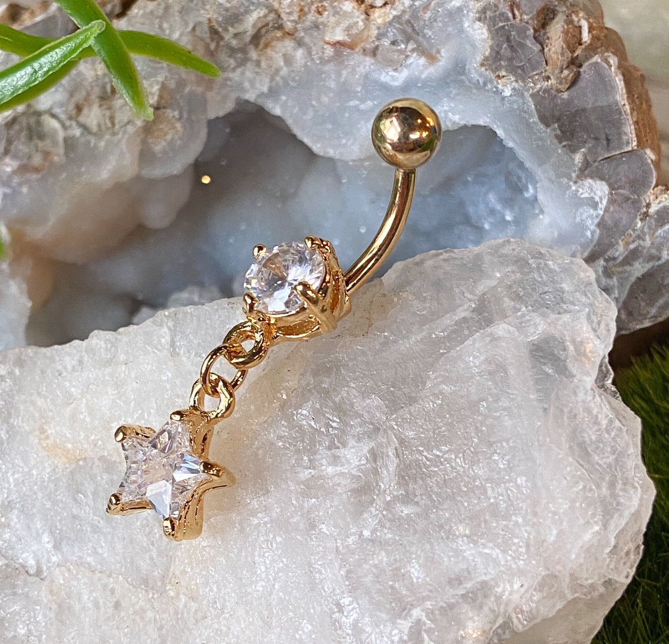 1pc Gold Plated Star CZ Gem Belly Ring Navel Piercing Pierced Naval Body Jewelry
