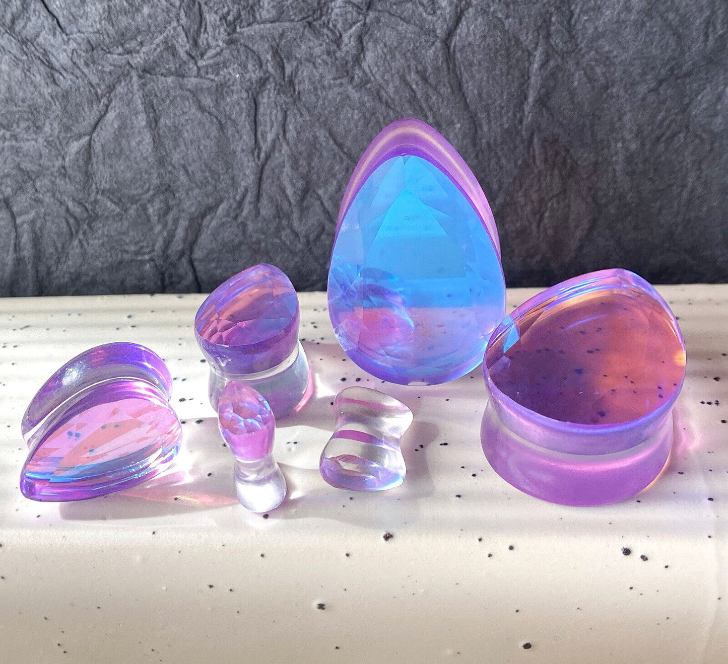 PAIR Iridescent Faceted Mermaid Glass Teardrop Plugs Tunnels Gauges Tear Drop