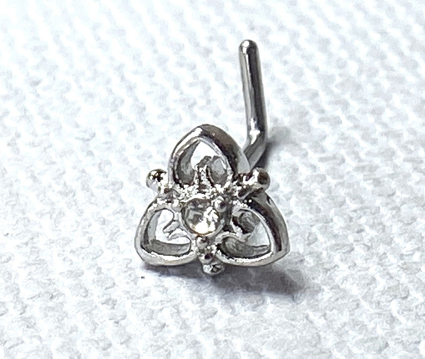 1pc Heart Filigree Gem L-Bend Nose Ring Stud Screw 316L Surgical Steel