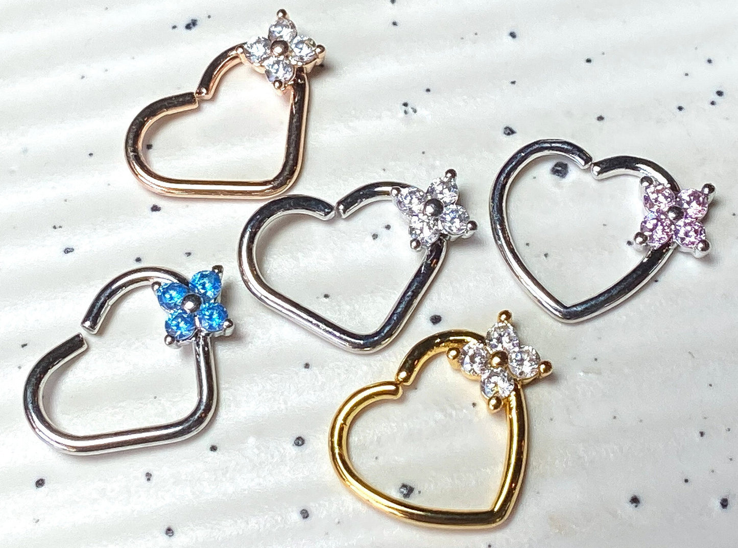 1pc Four CZ Gem Flower Bendable Heart Ear Cartilage Daith Hoop Ring