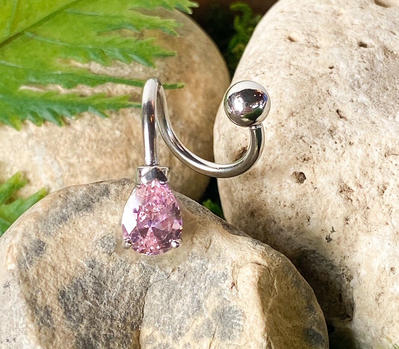 Teardrop Twist CZ Gem Belly Ring Navel Naval Clear, Pink, Purple