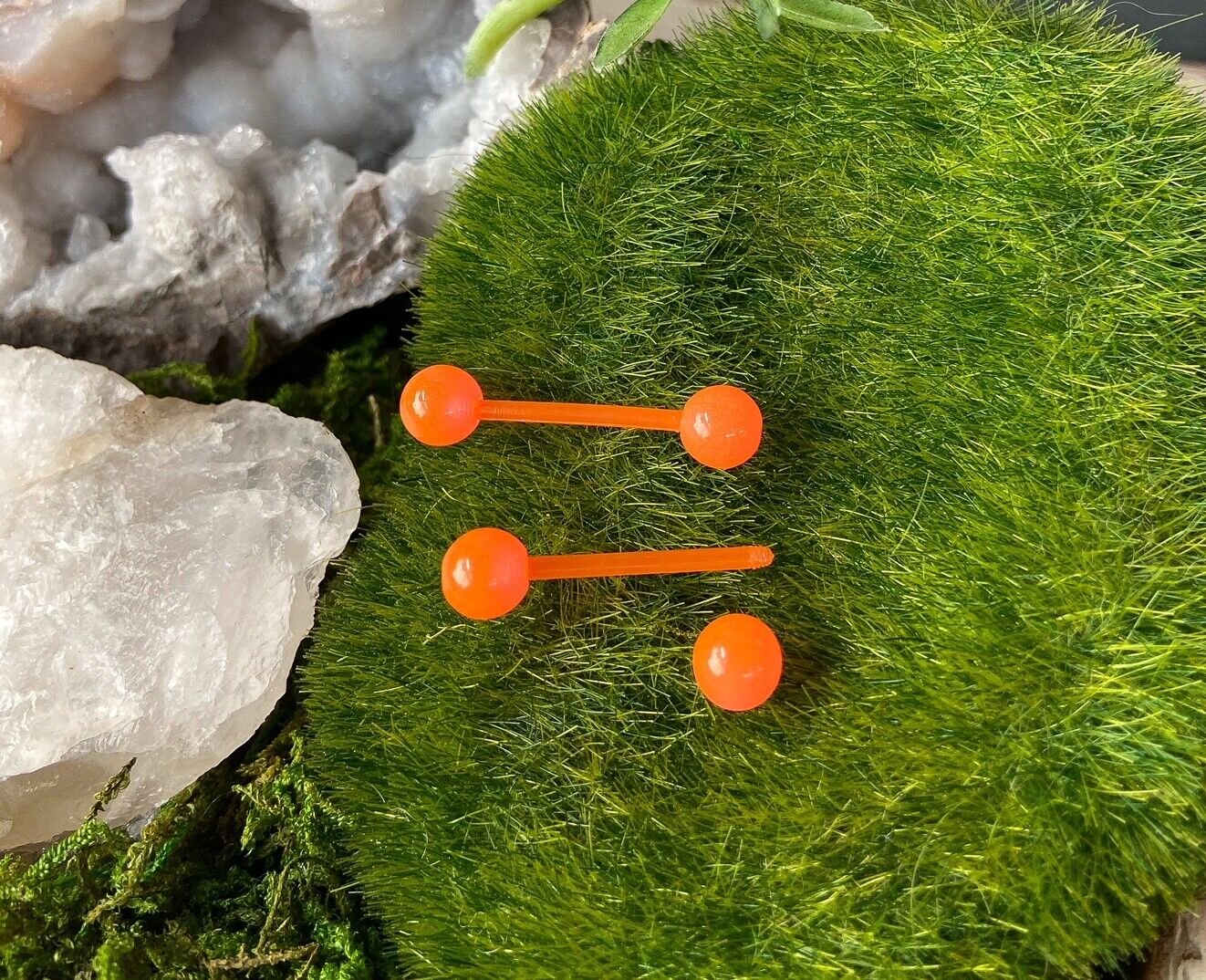 PAIR Flexible Barbell Nipple or Tongue Rings PTFE Glow In The Dark NO METAL