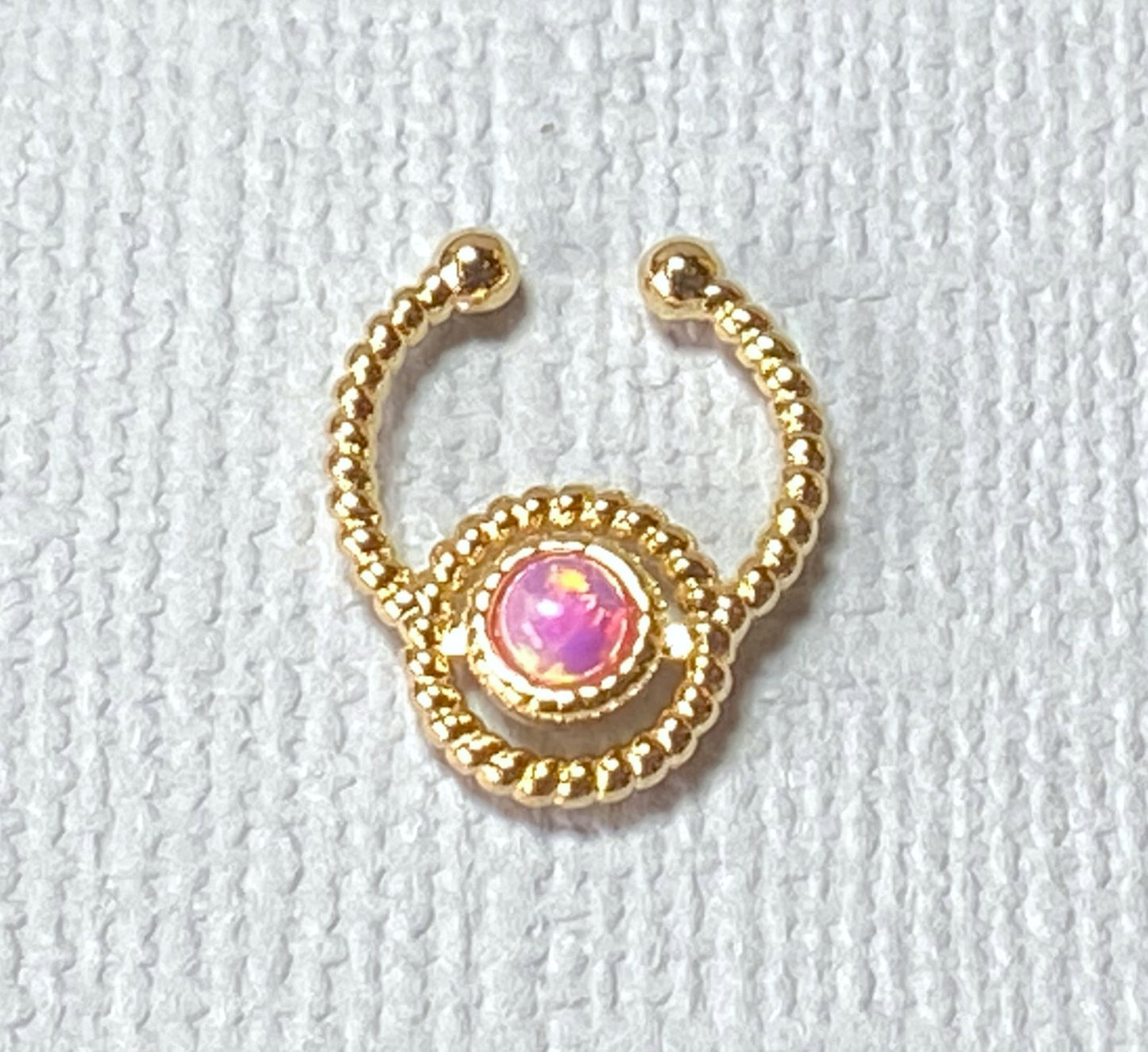 1pc NON-Piercing Gold Roped Circle Opal Septum Ring Hanger Faux Fake