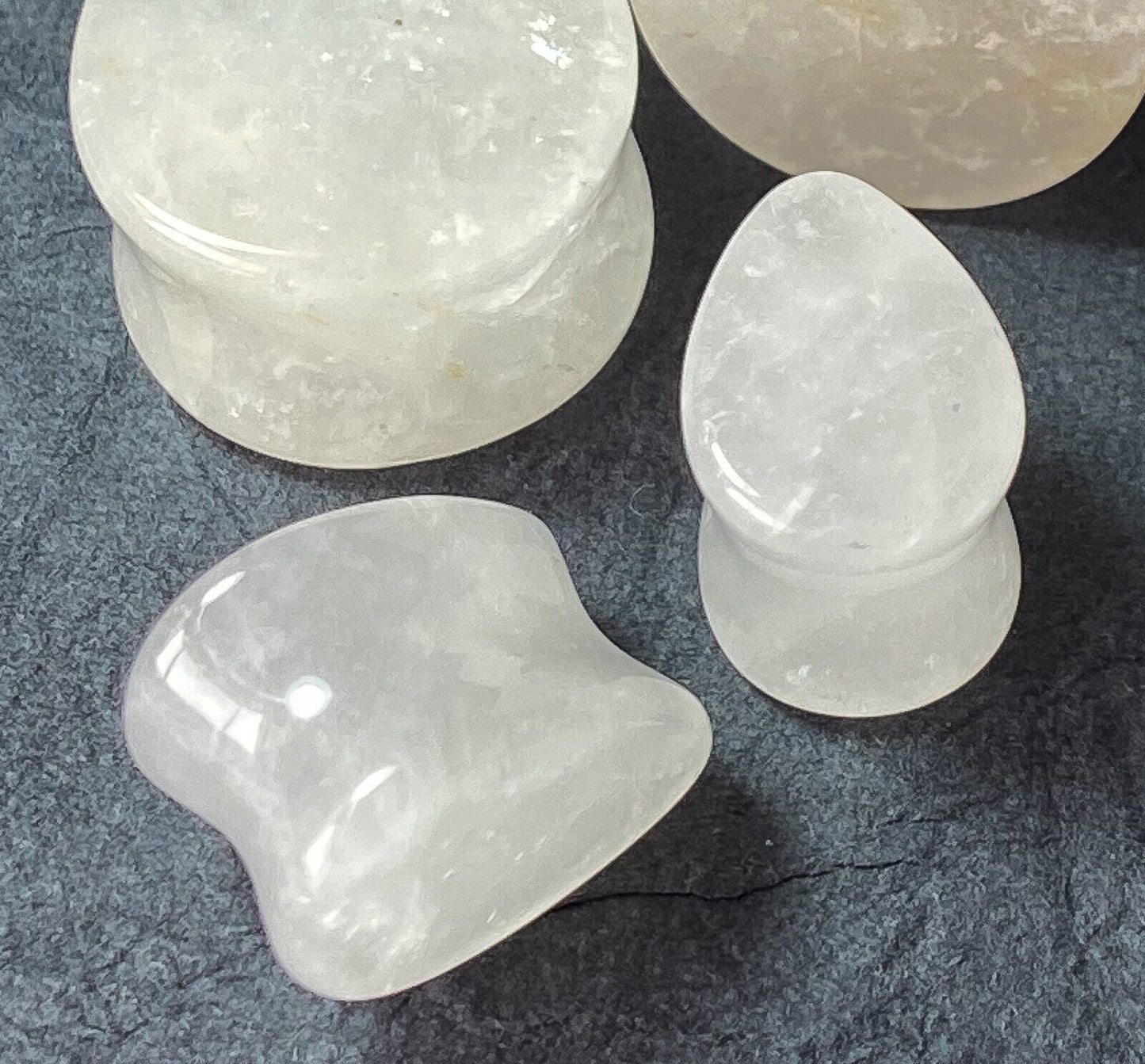 PAIR Clear Quartz Natural Stone Tear Drop Double Flare Plugs Organic Gauges