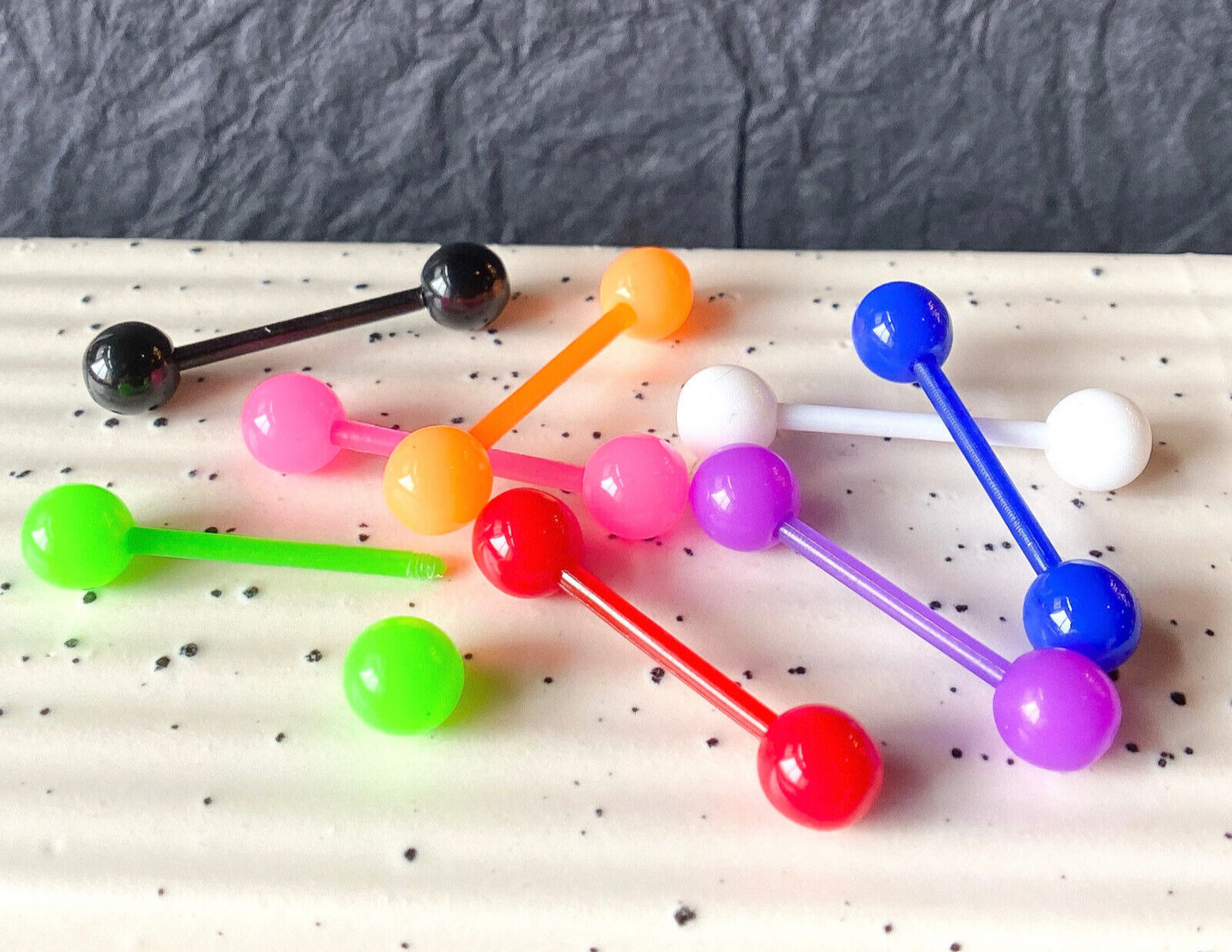 8pc Value Pack Solid Color UV Tongue Rings 14g Tounge Body Jewelry No Metal