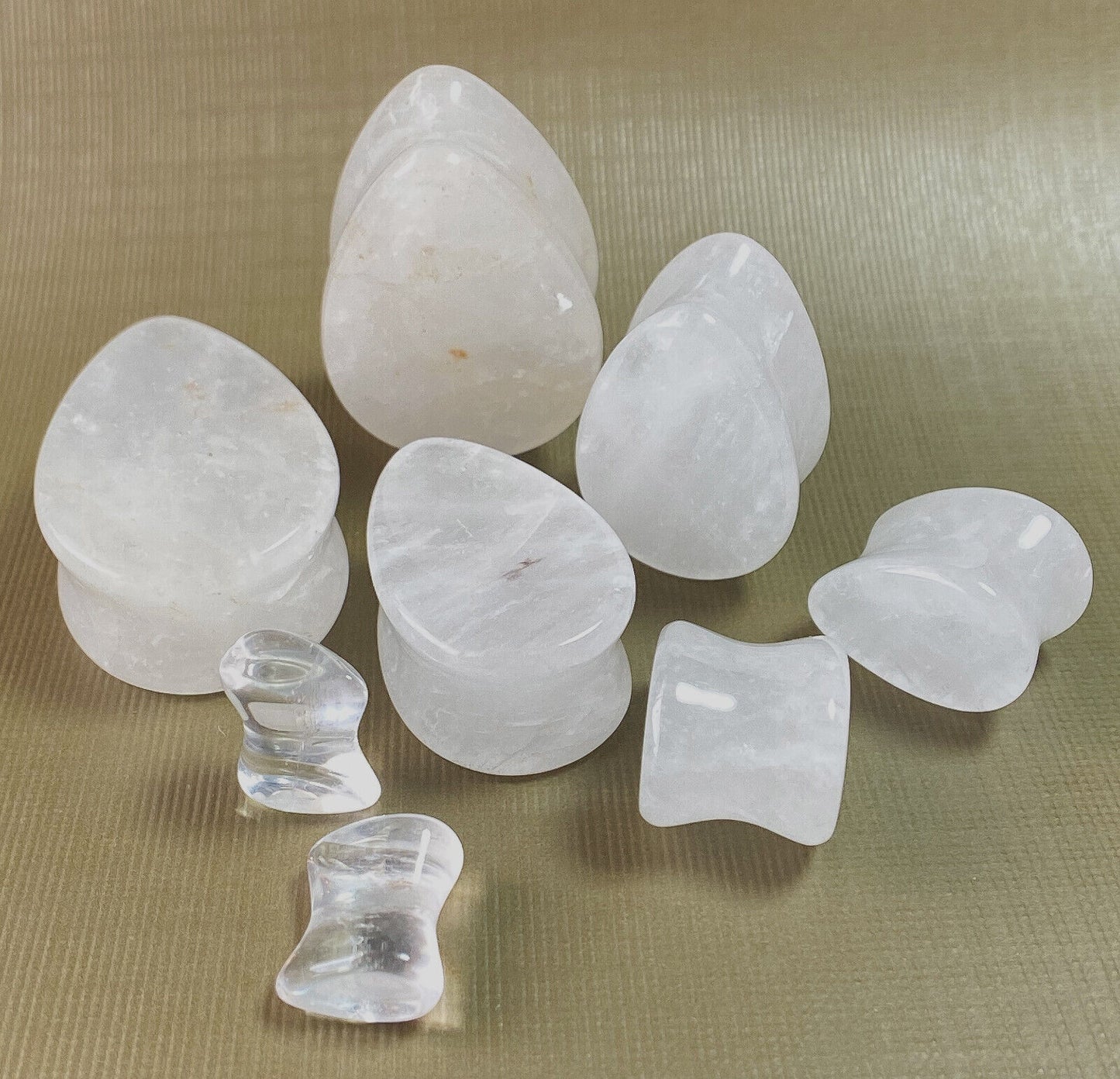 PAIR Clear Quartz Natural Stone Tear Drop Double Flare Plugs Organic Gauges
